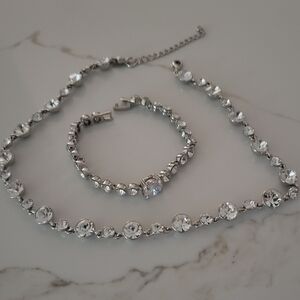 Elegant Silver Crystal Necklace and Bracelet Set